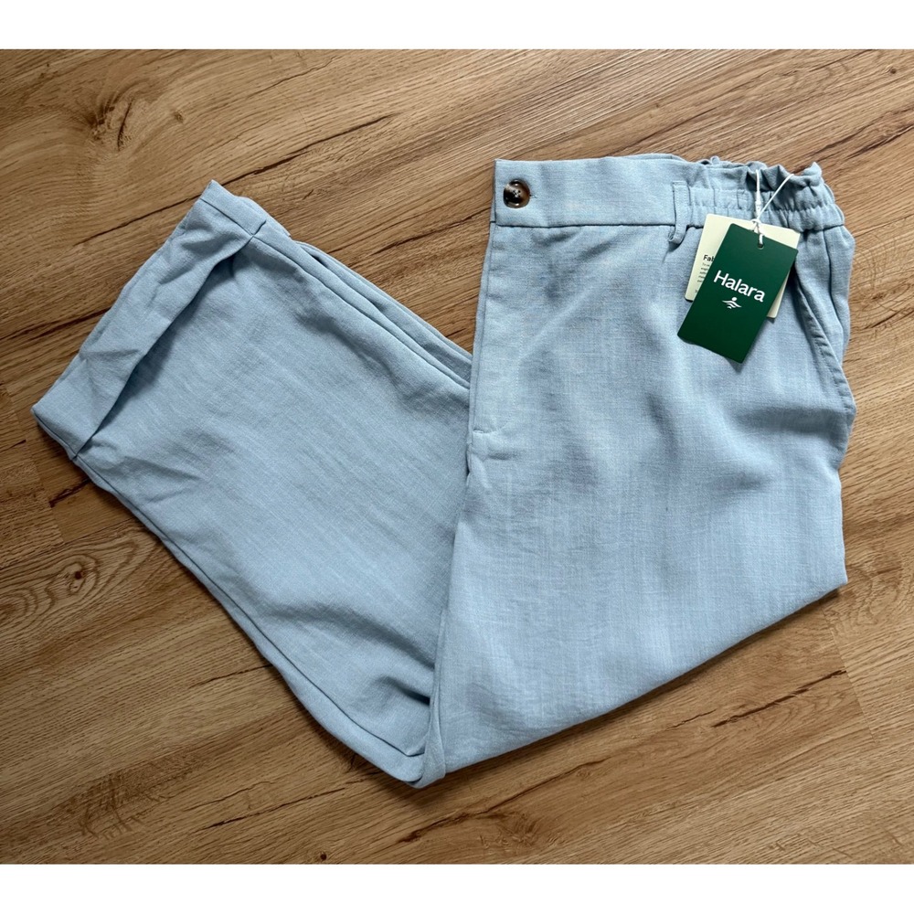 Halara Capri High Waisted Cropped Cuffed Wide Leg Pants Light Blue Size XL NWT
